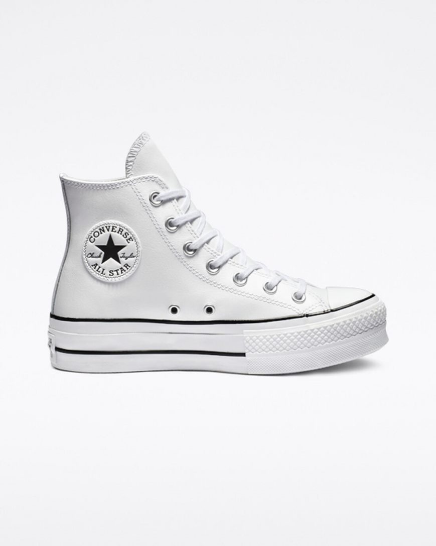 Sapatos Plataforma Converse Chuck Taylor All Star Lift Couro Cano Alto Feminino Branco Pretas Branco | PT X01P735